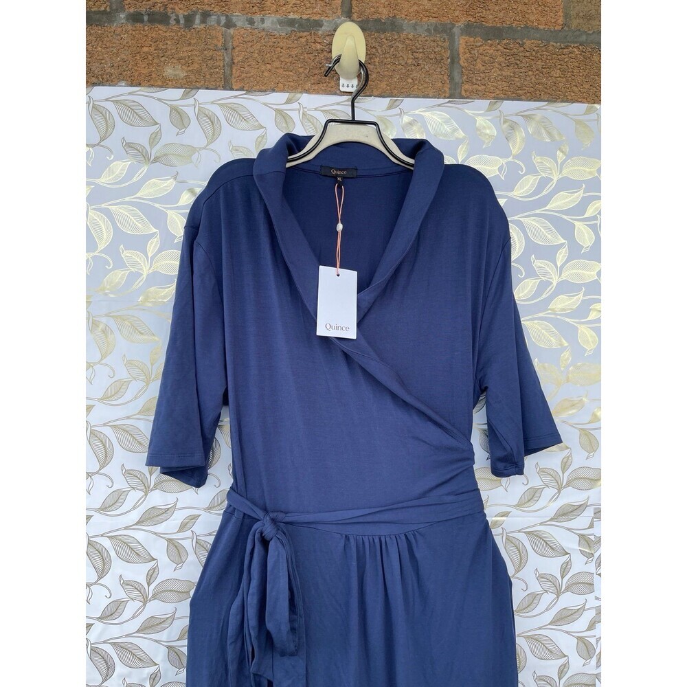 Quince Blue Tencel Lyocell Wrap Maxi Dress XL | Minimalist Quiet Luxury NWT - Picture 4 of 12